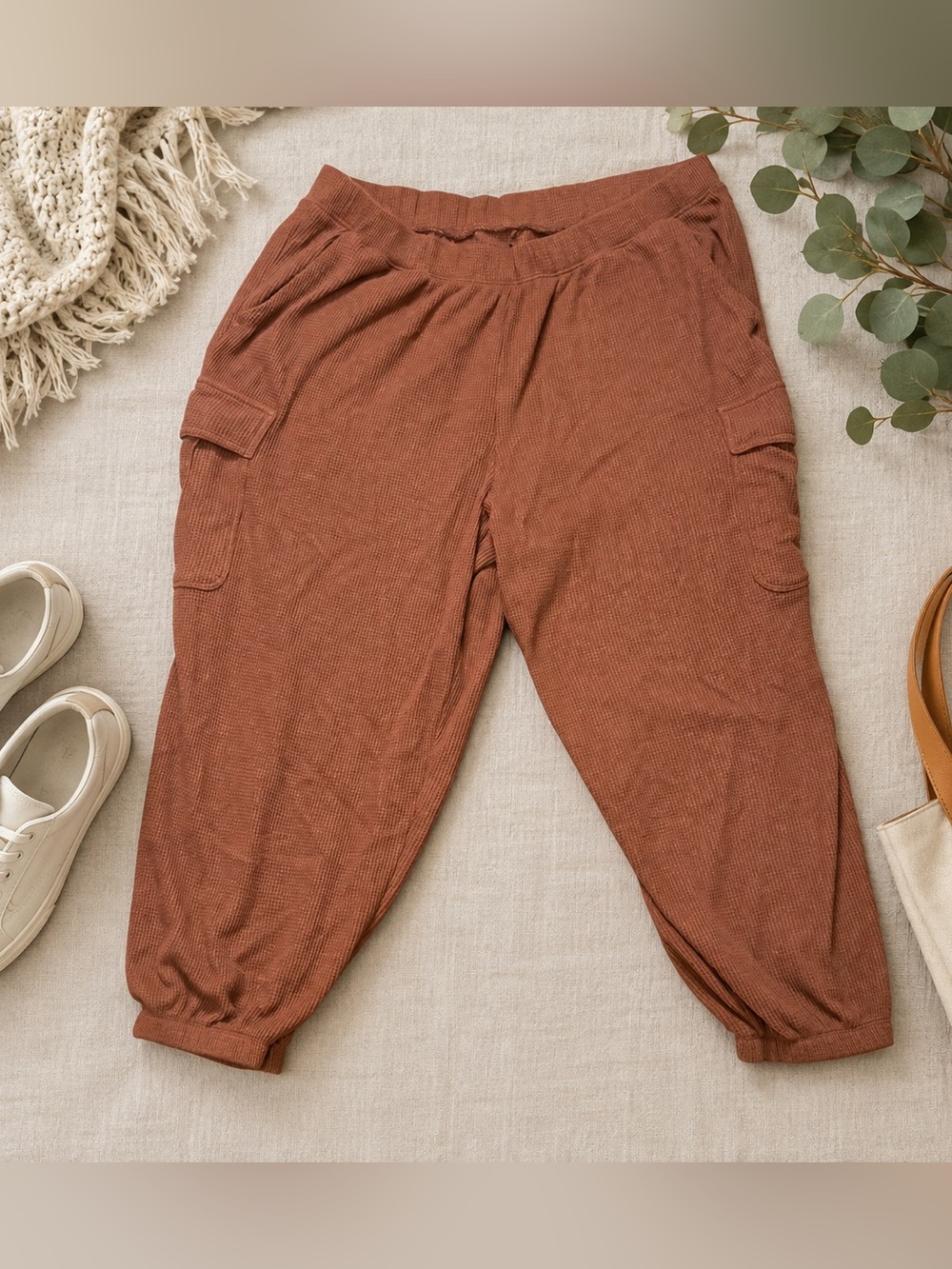 Aerie Brown Waffle Knit Cargo Jogger Pants XXL